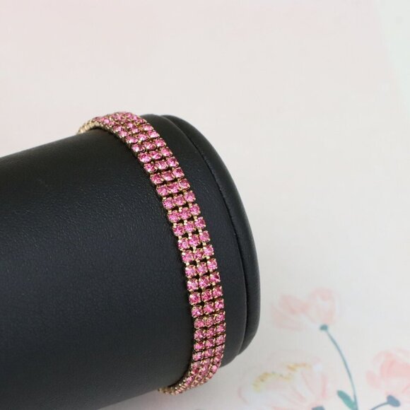 "Rose Gold Bracelet with Pink Crystal Rows, XPBL1012 - Picture 10 of 12